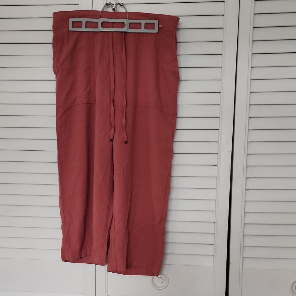 Linen/Viscose Women's Wide-Leg Drawstring Capris - Dusty Rose/Brick size XL